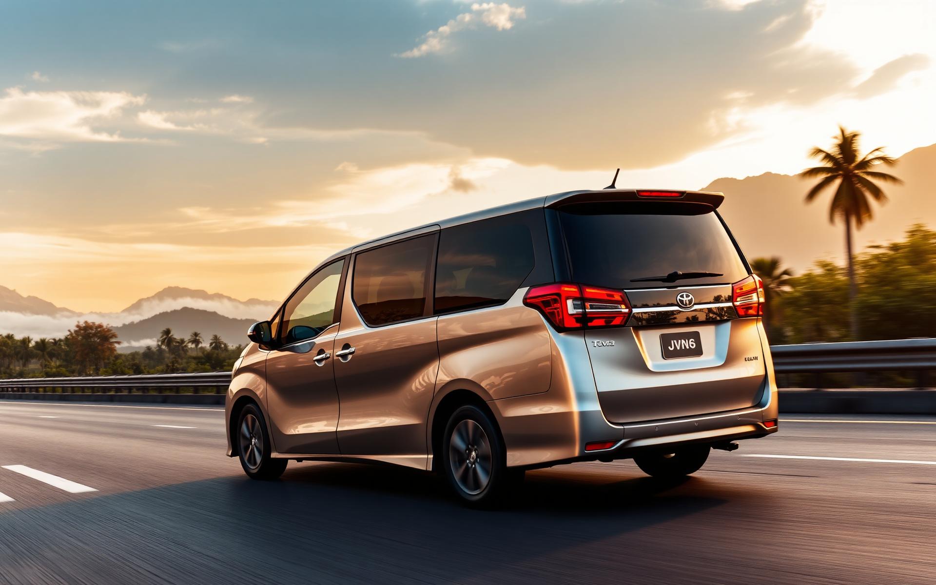 Armada CV GANDA Travel melintasi jalan tol di Sumatera saat matahari terbit